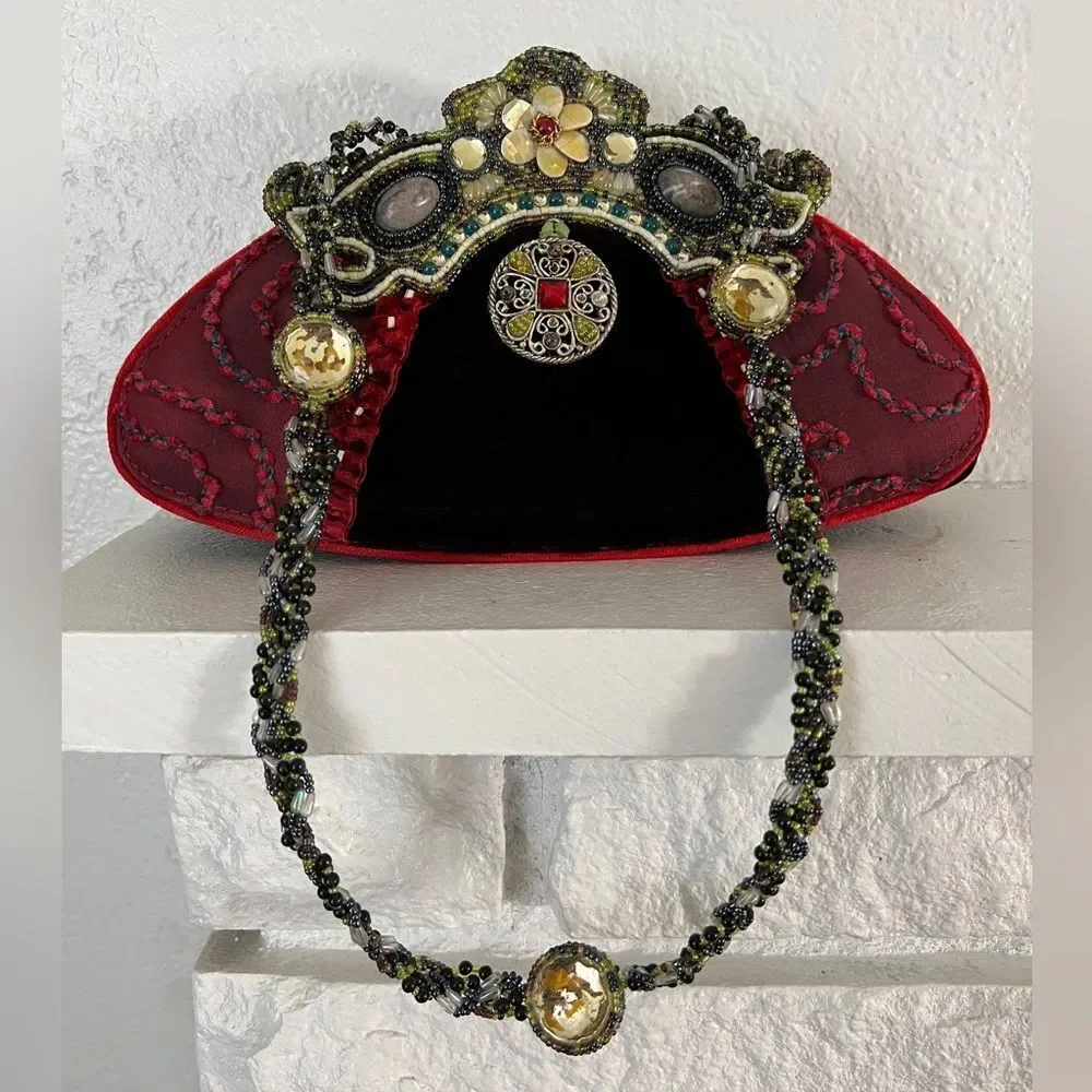 Vintage retro Mary Frances burgundy velvet embellished goth evening Y2K bag